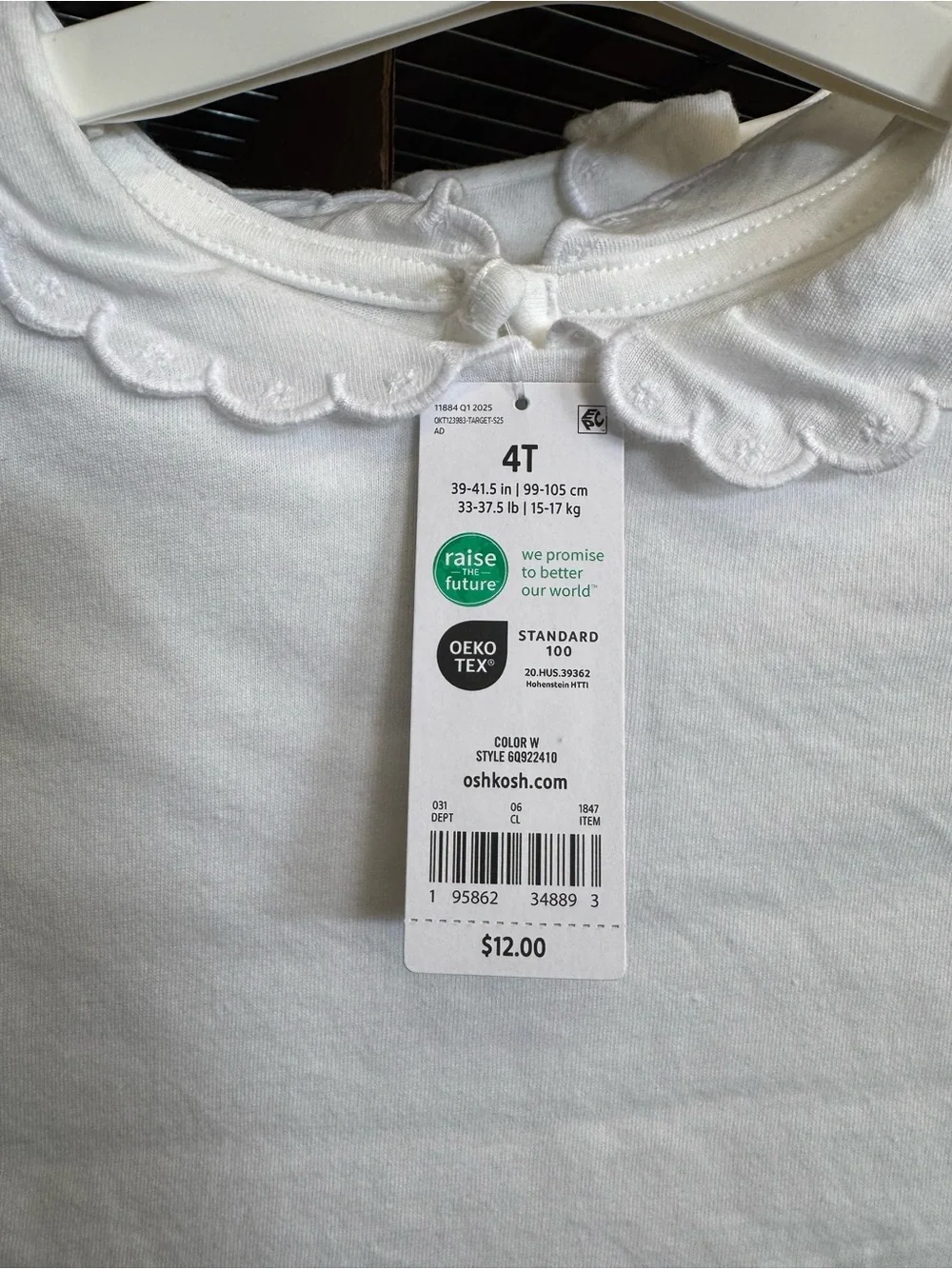 OshKosh B'gosh Toddler Girls' Peter Pan Short Sleeve Top - White